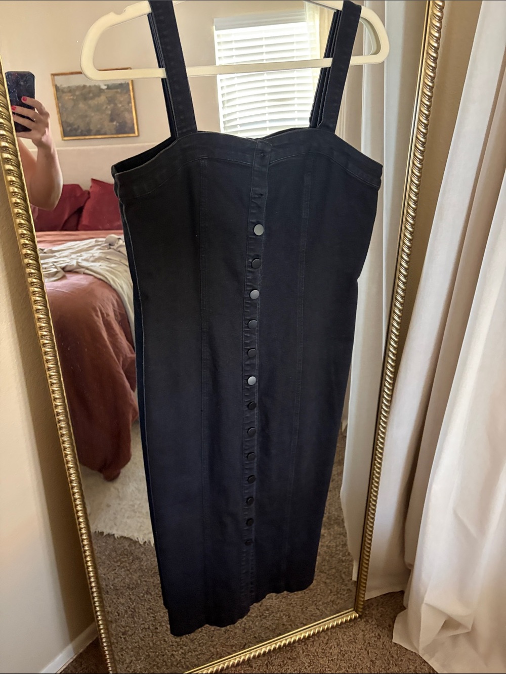 Kittenish Black Button-Front Midi Dress